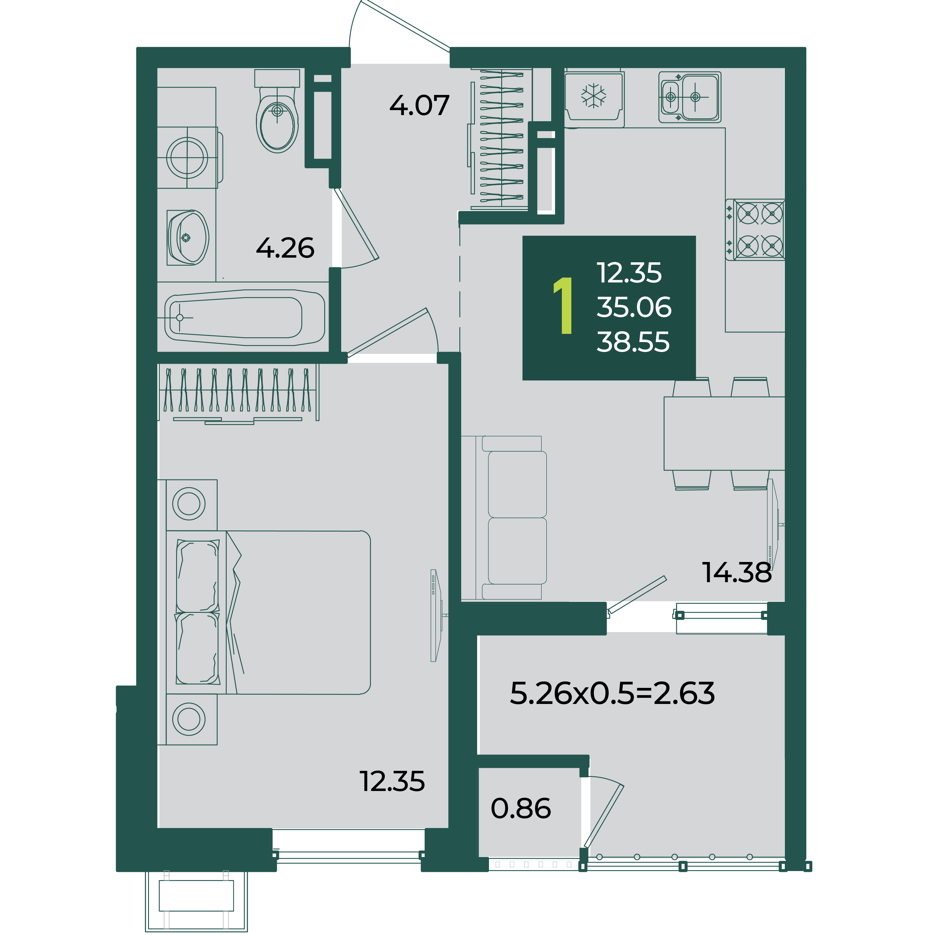 1-комнатная 38 м2 в ЖК Образцово корпус null этаж 10