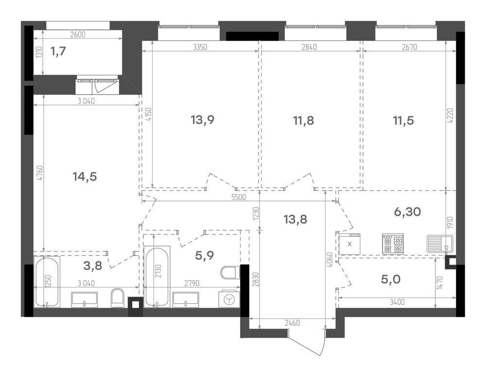 3-комнатная 87 м2 в ЖК Крыловка парк корпус null этаж 15