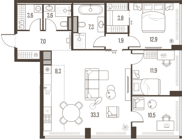 4-комнатная 104 м2 в ЖК High Life корпус null этаж 18