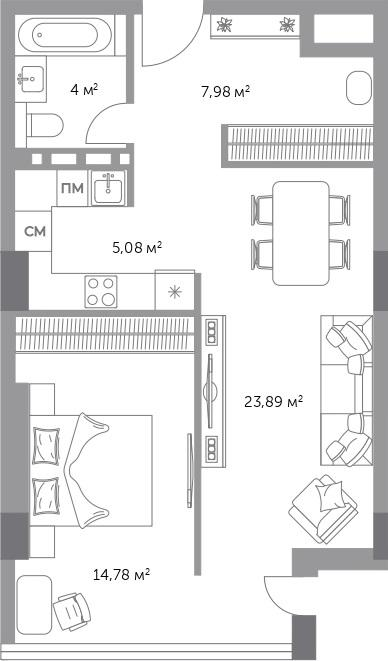 2-комнатная 56 м2 в ЖК Фьорд корпус null этаж 7