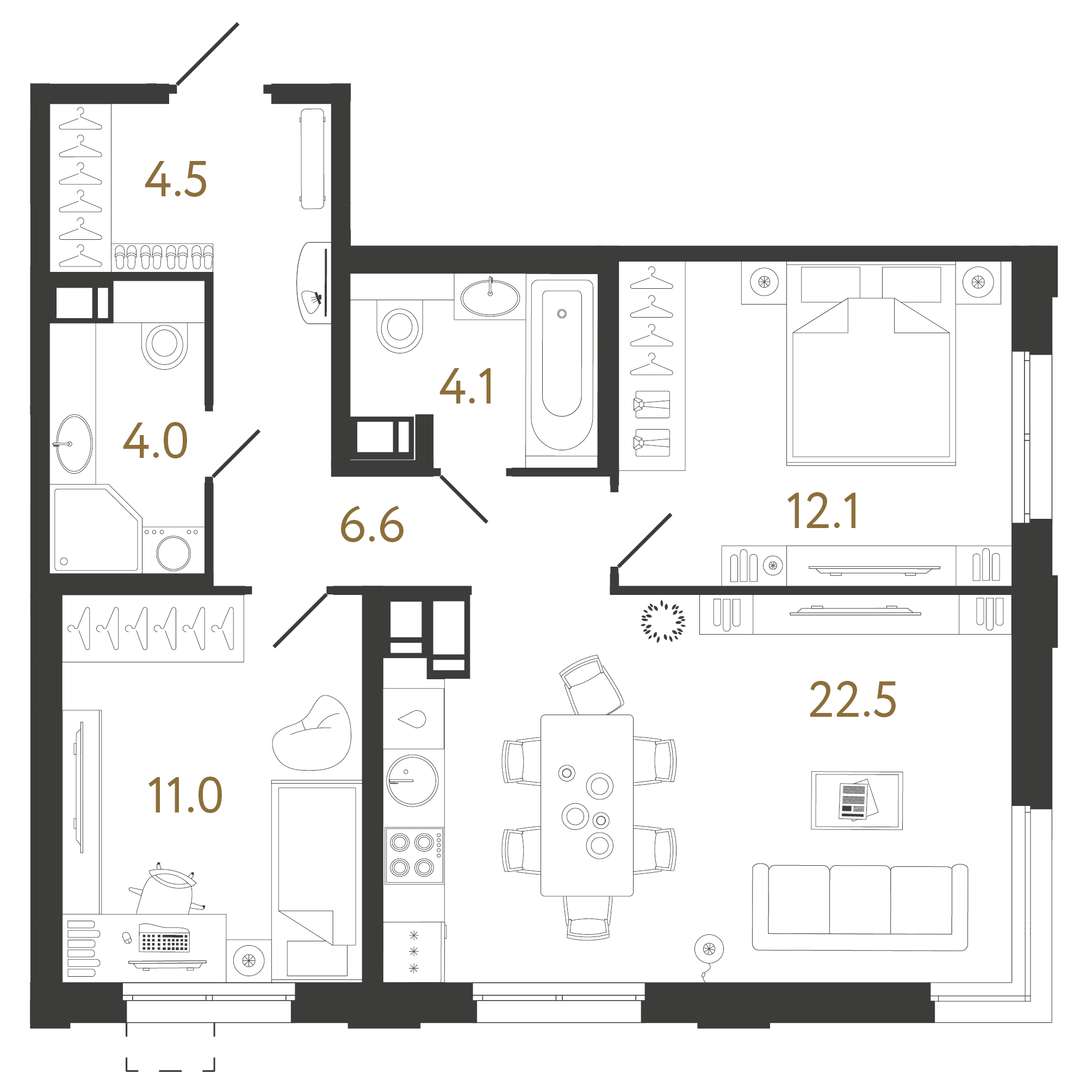 2-комнатная 64 м2 в ЖК Струны корпус null этаж 9