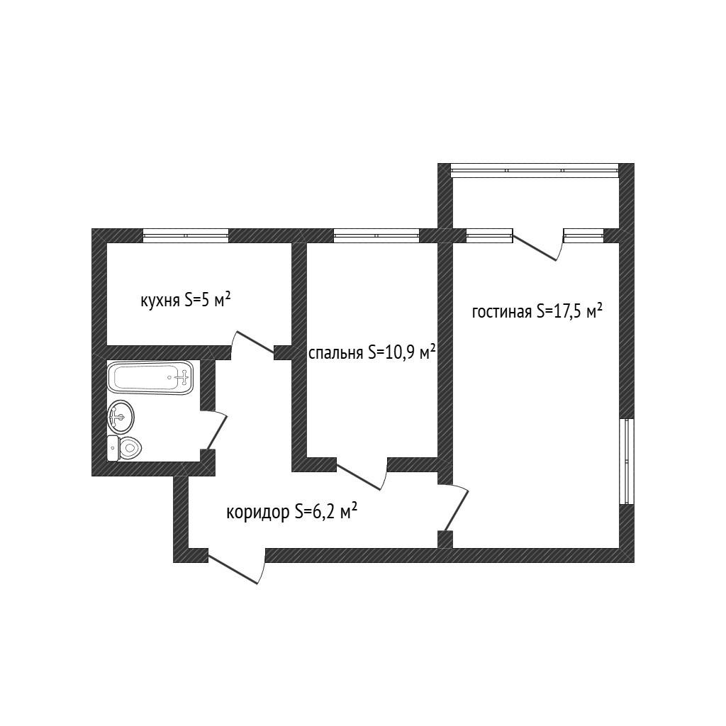 2-комнатная 42.3 м2 в ЖК undefined корпус null этаж 5