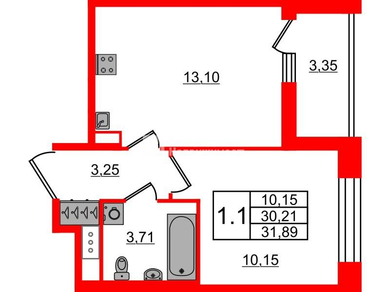 1-комнатная 30 м2 в ЖК Астра Континенталь корпус null этаж 10