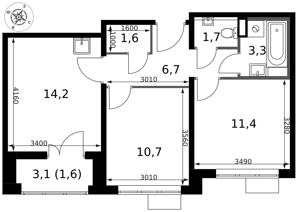 2-комнатная 51 м2 в ЖК 1-й Саларьевский корпус null этаж 5