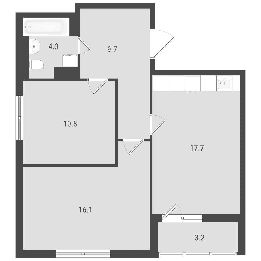 2-комнатная 61 м2 в ЖК Макрорайон Амград корпус null этаж 8