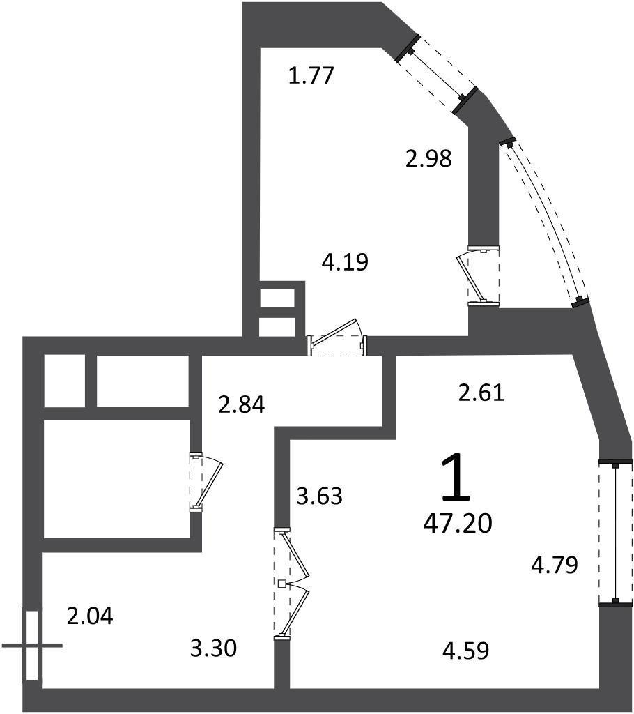 1-комнатная 47.2 м2 в ЖК undefined корпус null этаж 8