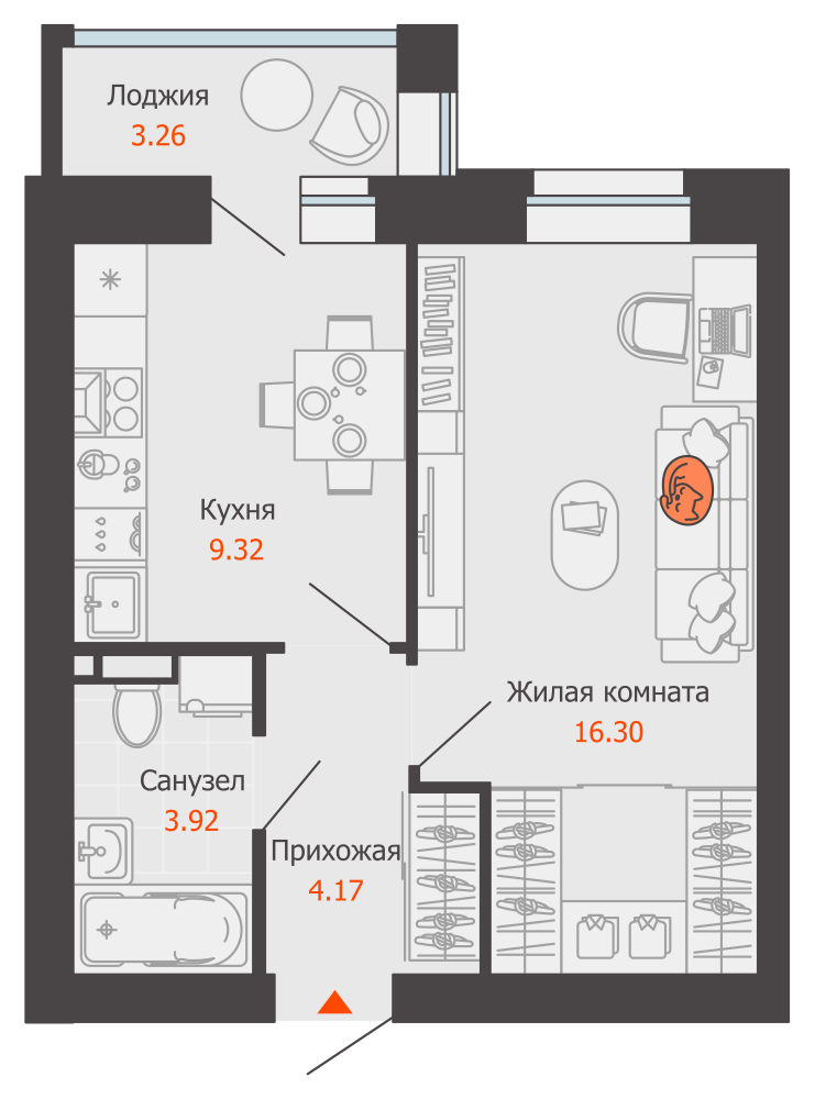 1-комнатная 35 м2 в ЖК ZNAK корпус null этаж 6