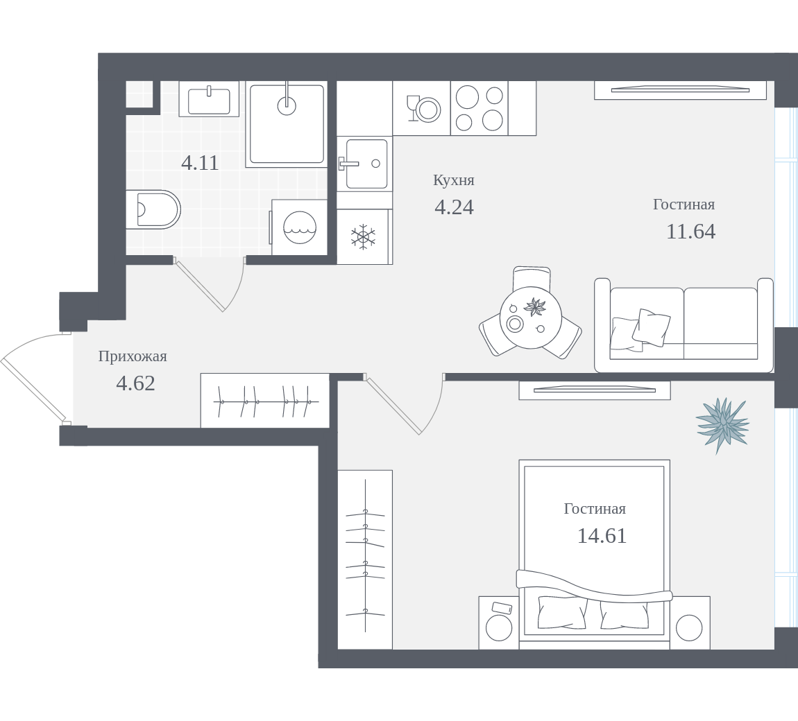 1-комнатная 39 м2 в ЖК Solos корпус null этаж 16