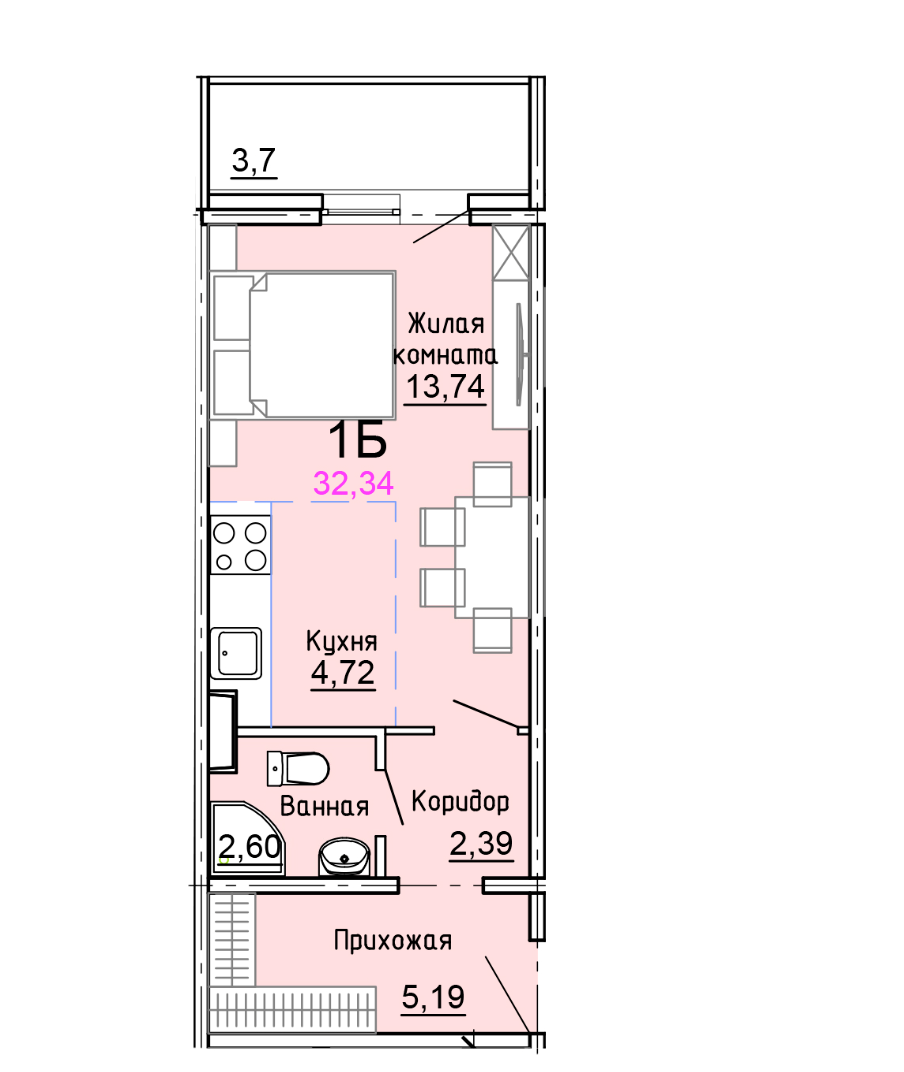 Студия 32.4 м2 в ЖК undefined корпус null этаж 5