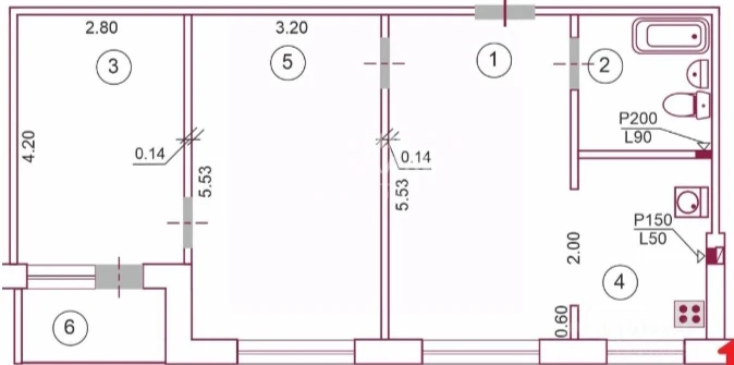 3-комнатная 55.8 м2 в ЖК undefined корпус null этаж 4