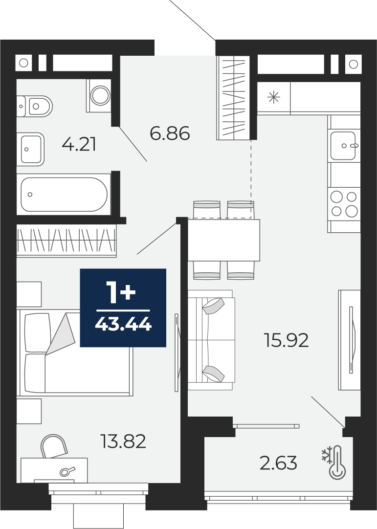 1-комнатная 40 м2 в ЖК Соната-Парк корпус null этаж 14