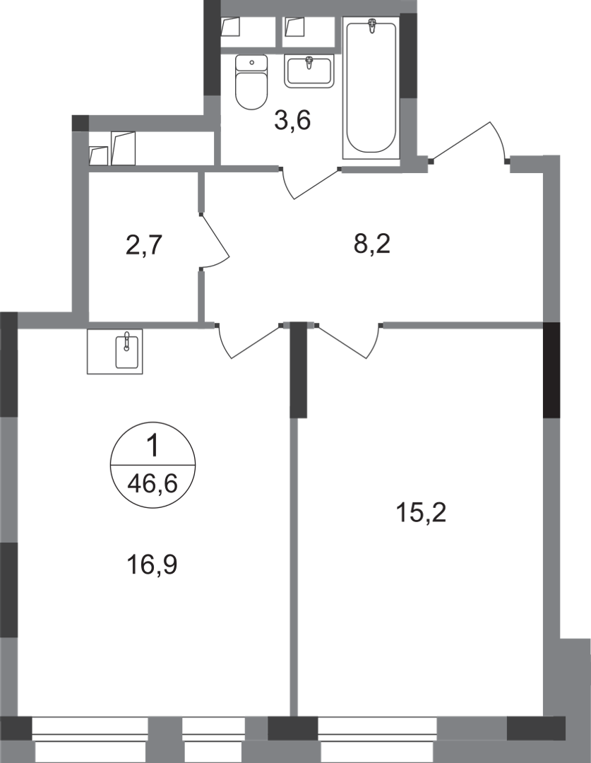 1-комнатная 46 м2 в ЖК Первый Московский корпус null этаж 2