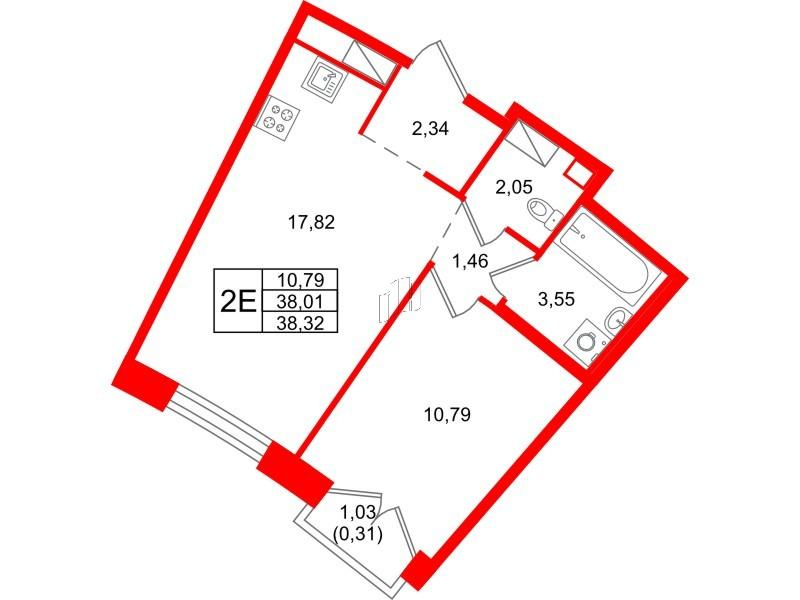 1-комнатная 38 м2 в ЖК ID Petrogradskaya корпус null этаж 3
