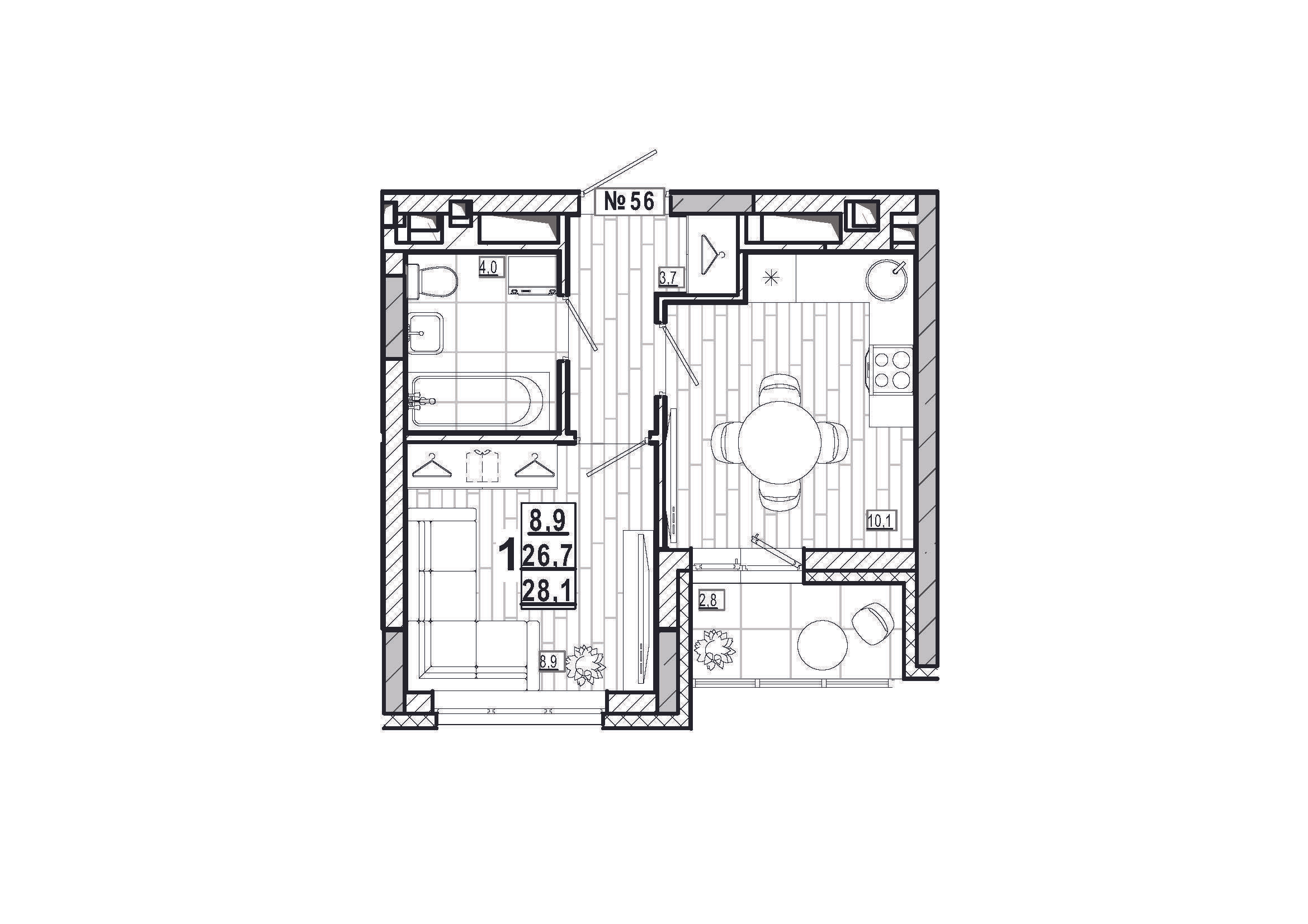 1-комнатная 28 м2 в ЖК Дом на Маяковского корпус null этаж 7