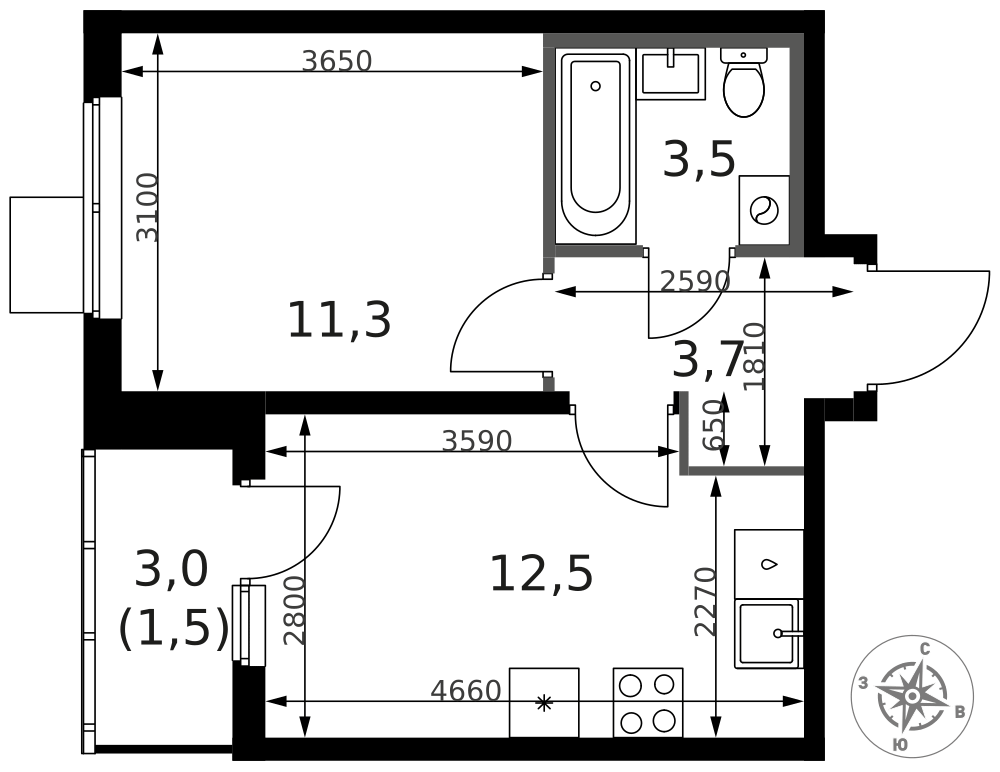1-комнатная 33 м2 в ЖК 1-й Ясеневский корпус null этаж 4