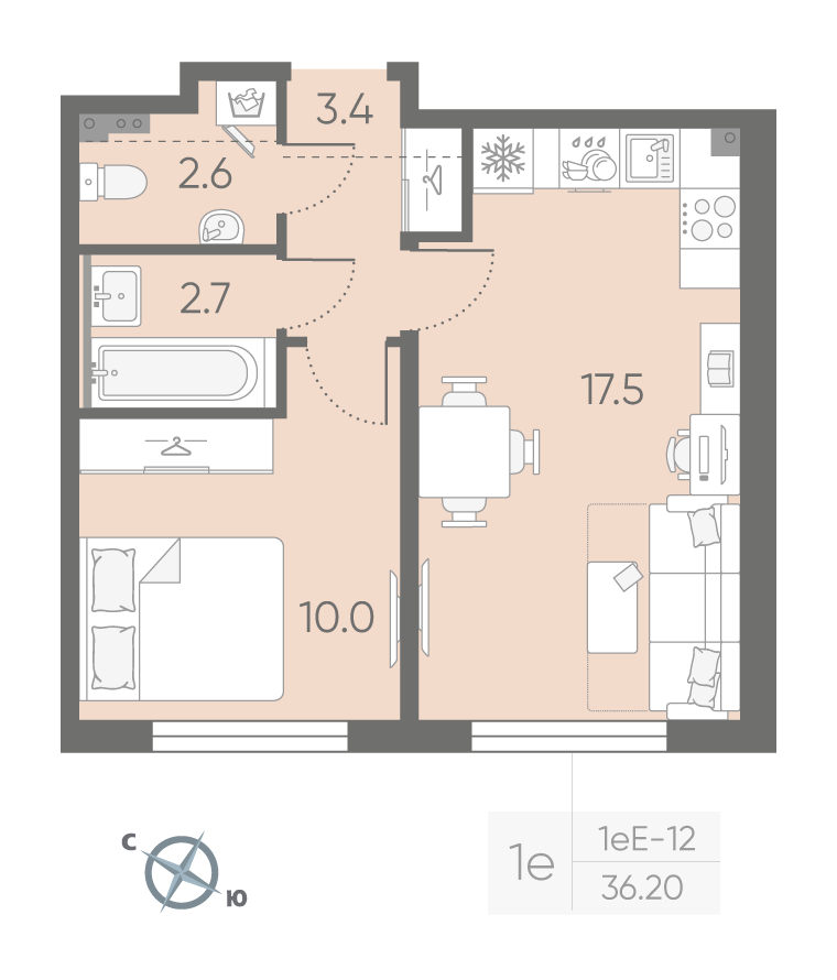 1-комнатная 36 м2 в ЖК Пулково Lake корпус null этаж 2