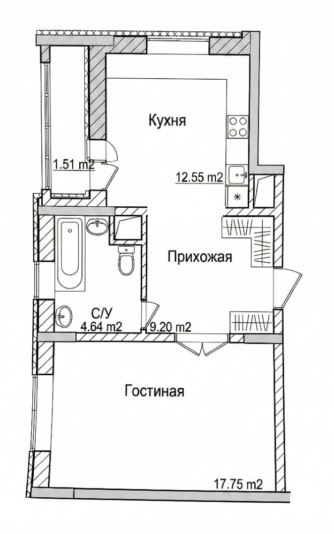 1-комнатная 47 м2 в ЖК undefined корпус null этаж 8