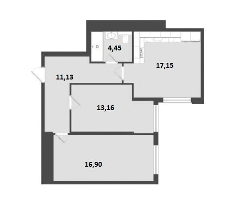 2-комнатная 62.8 м2 в ЖК undefined корпус null этаж 4