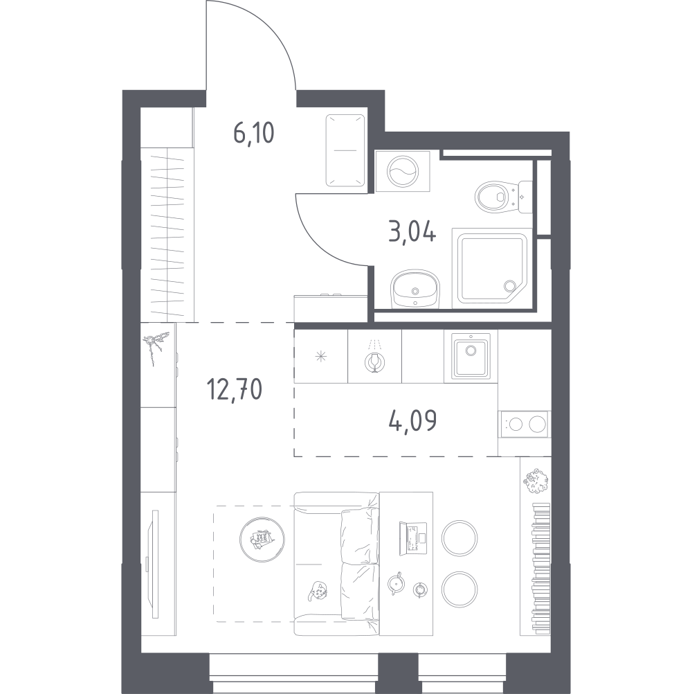 Студия 25 м2 в ЖК Богдановский Лес корпус null этаж 7