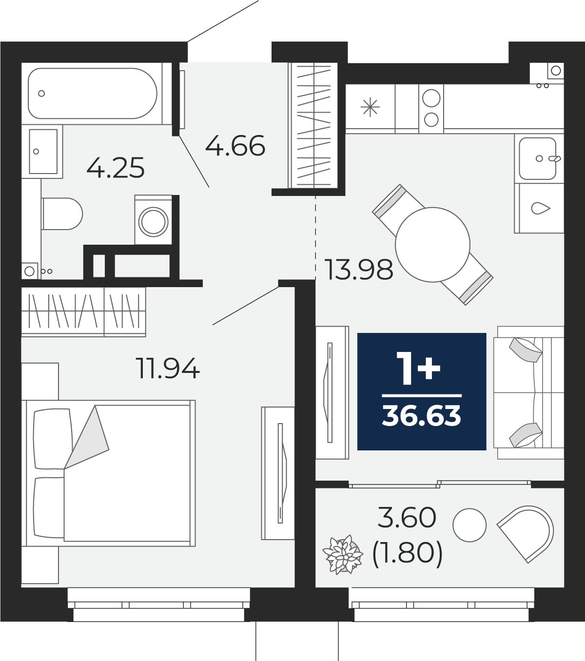 1-комнатная 34 м2 в ЖК Прео корпус null этаж 15