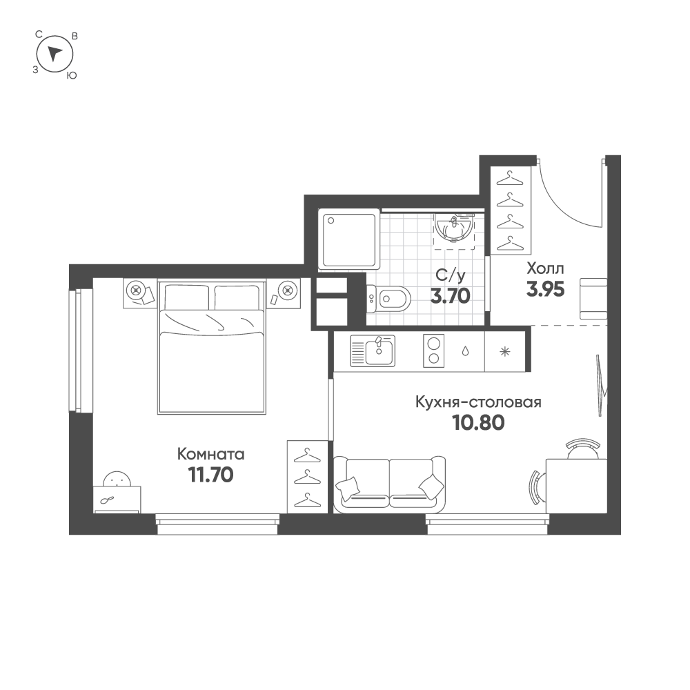 1-комнатная 30 м2 в ЖК АВЕНЮ-АПАРТ ПУЛКОВО корпус null этаж 2