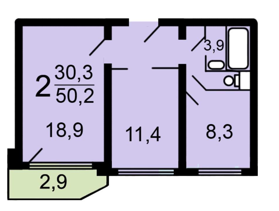 2-комнатная 50.9 м2 в ЖК undefined корпус null этаж 7