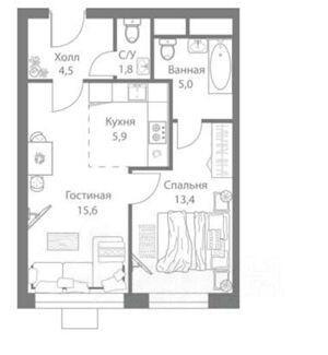 2-комнатная 46.2 м2 в ЖК undefined корпус null этаж 4