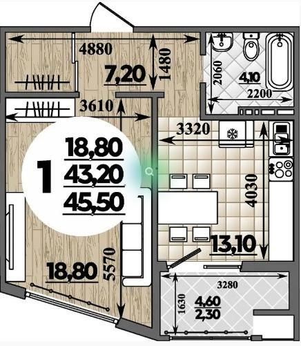 1-комнатная 45 м2 в ЖК undefined корпус null этаж 14