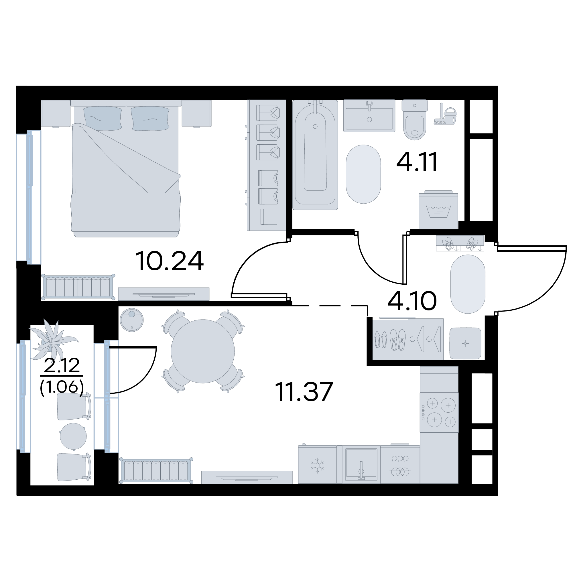 1-комнатная 30 м2 в ЖК GloraX Октябрьский корпус null этаж 16