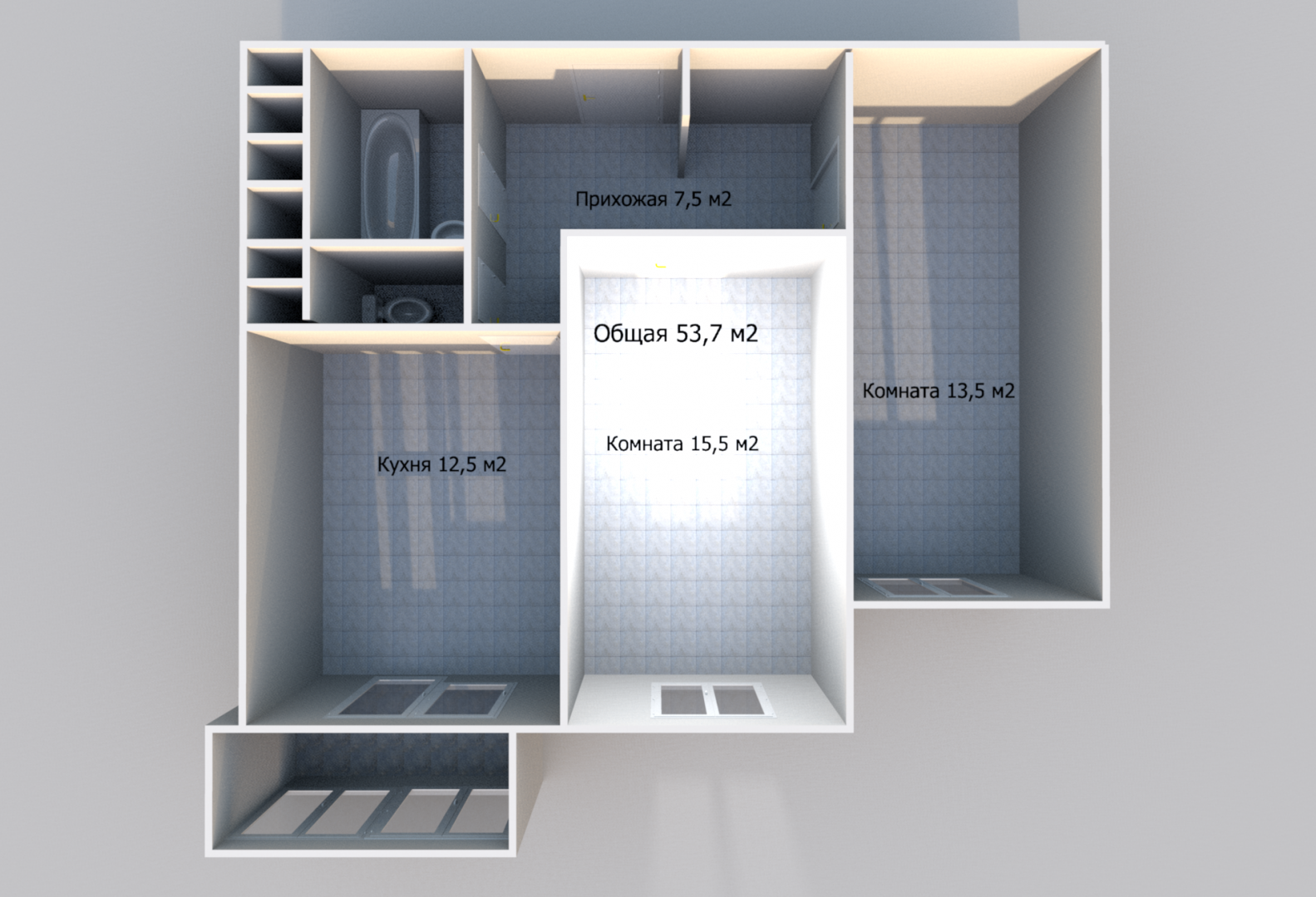 2-комнатная 53.7 м2 в ЖК undefined корпус null этаж 5
