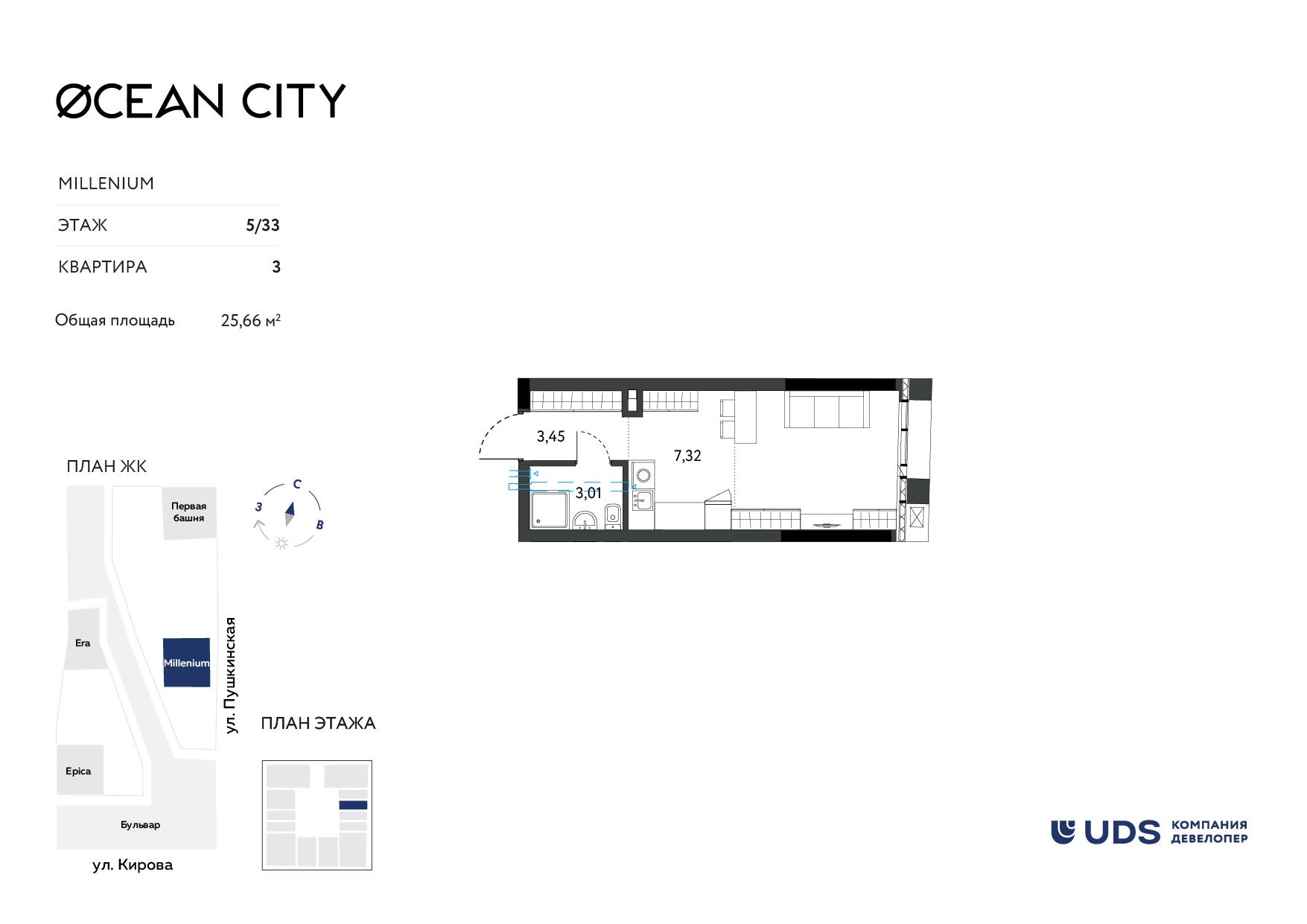 Студия 25 м2 в ЖК Ocean City корпус null этаж 5