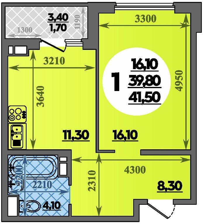1-комнатная 41 м2 в ЖК Парк у дома корпус null этаж 5