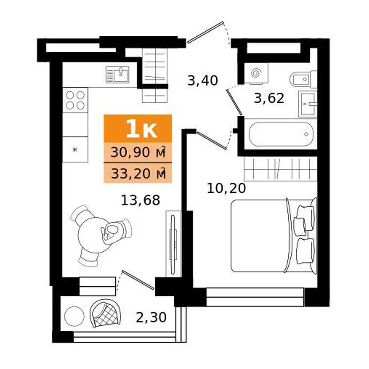 1-комнатная 33 м2 в ЖК Vitamin-Квартал на Титова корпус null этаж 14