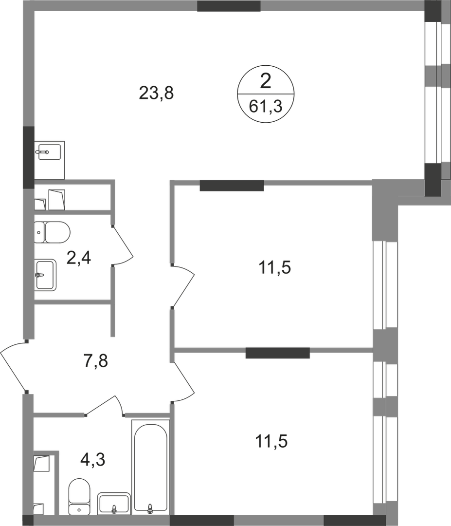 2-комнатная 61 м2 в ЖК Первый Московский корпус null этаж 14