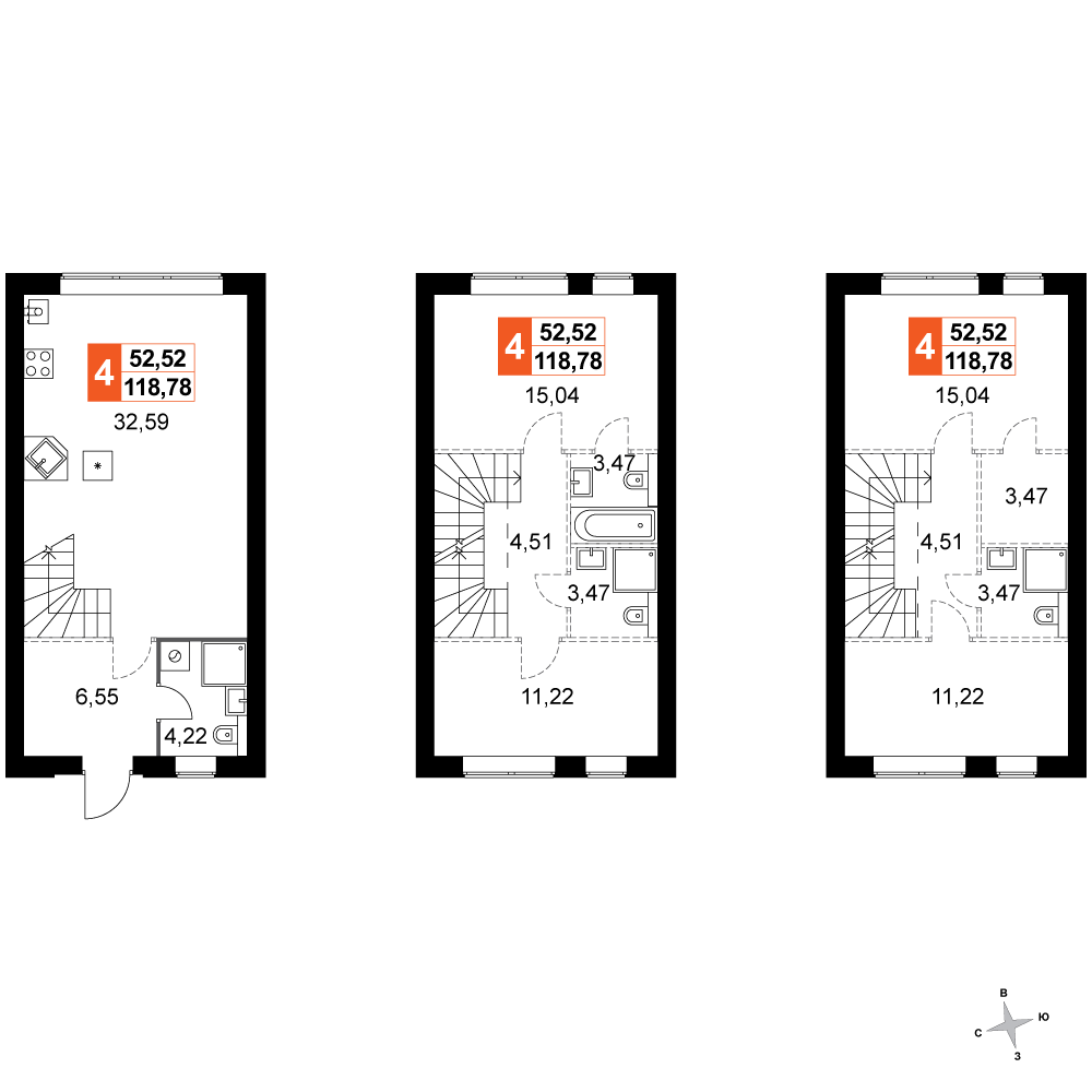 4-комнатная 118 м2 в ЖК Дубровицы Клаб корпус null этаж 1