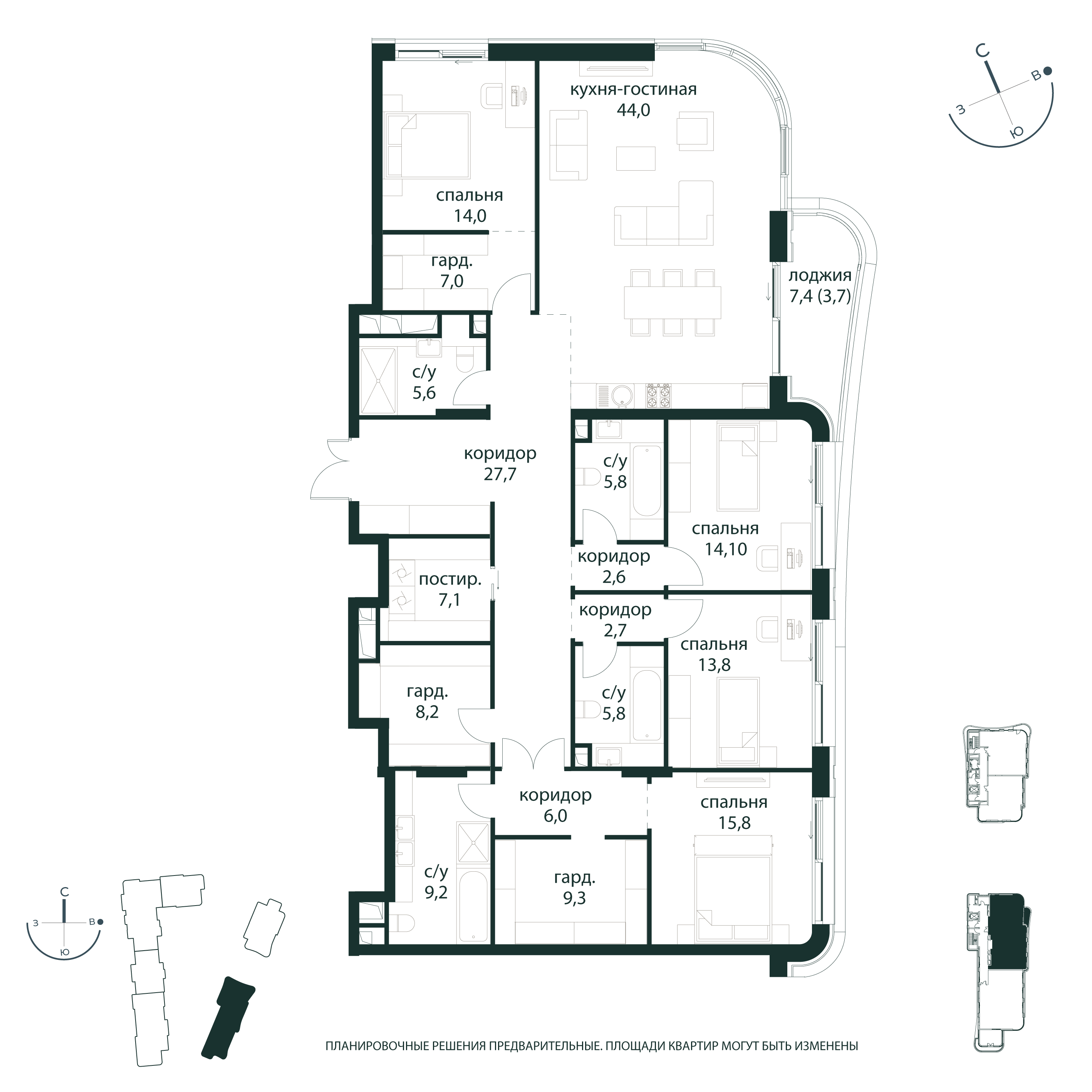 4-комнатная 202 м2 в ЖК Река корпус null этаж 4