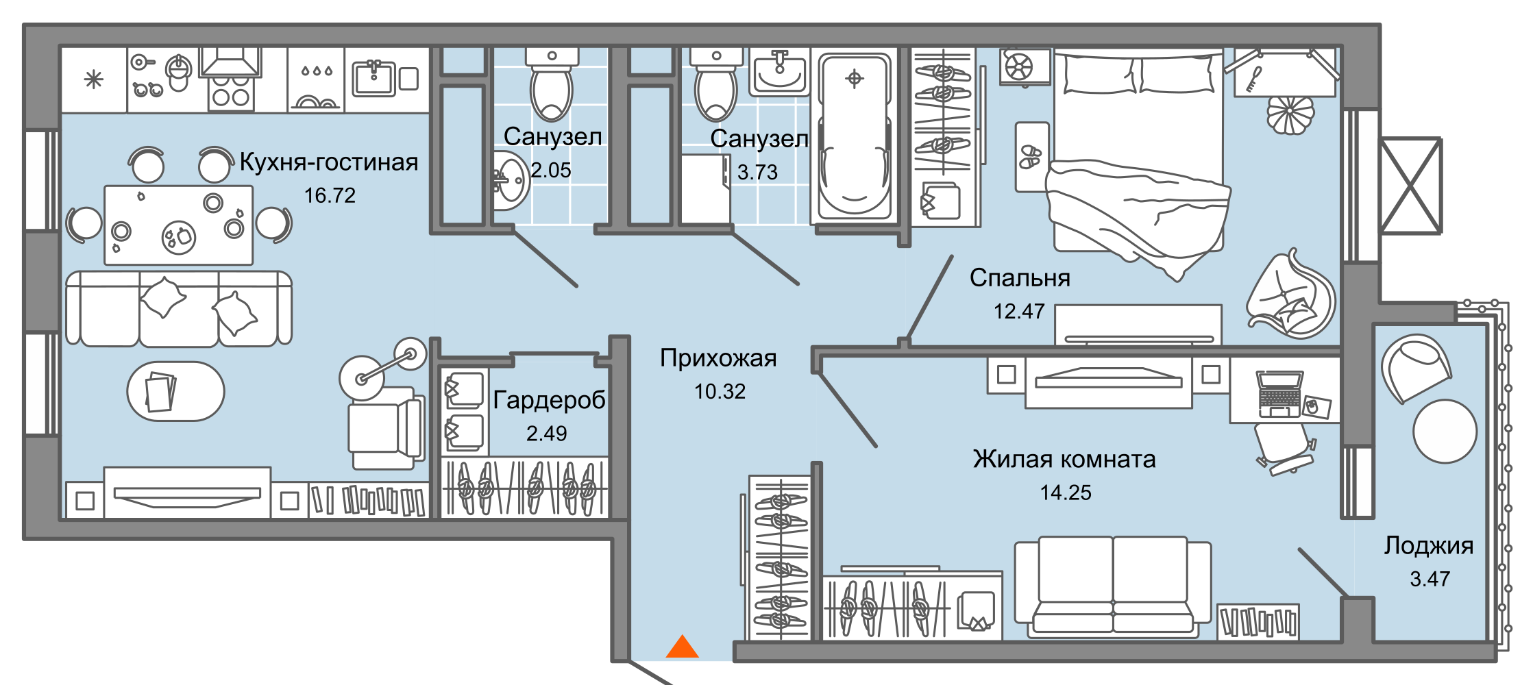 3-комнатная 63 м2 в ЖК ULLA корпус null этаж 9