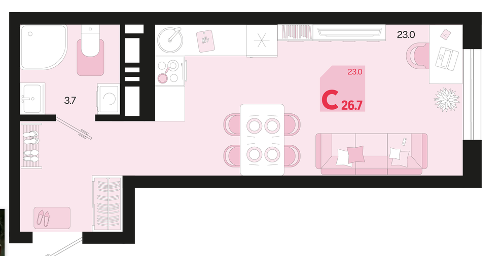 Студия 26.7 м2 в ЖК undefined корпус null этаж 6