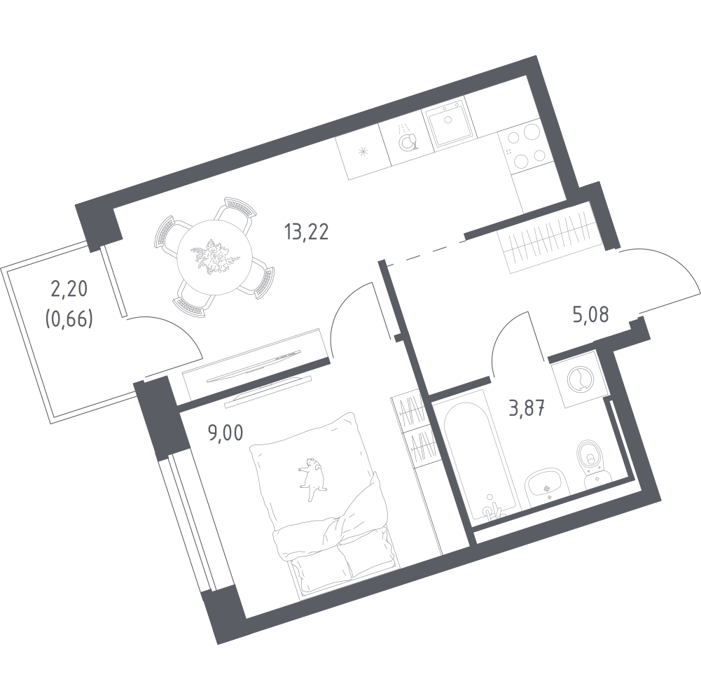 1-комнатная 31 м2 в ЖК Живи! В Рыбацком корпус null этаж 23