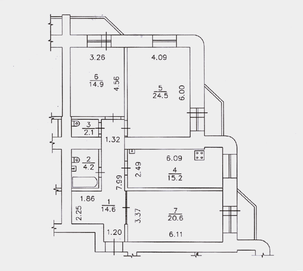 3-комнатная 96.1 м2 в ЖК undefined корпус null этаж 7