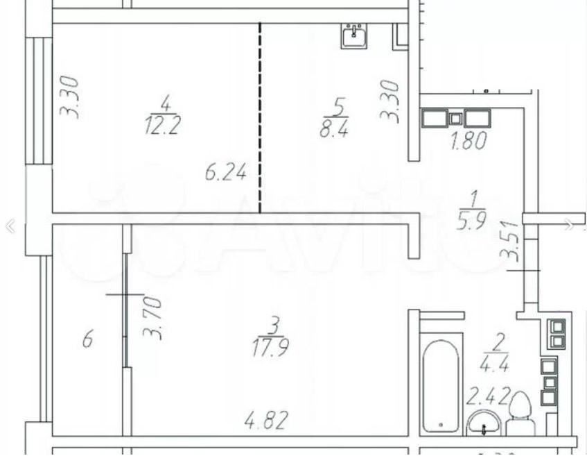 2-комнатная 53.4 м2 в ЖК undefined корпус null этаж 15