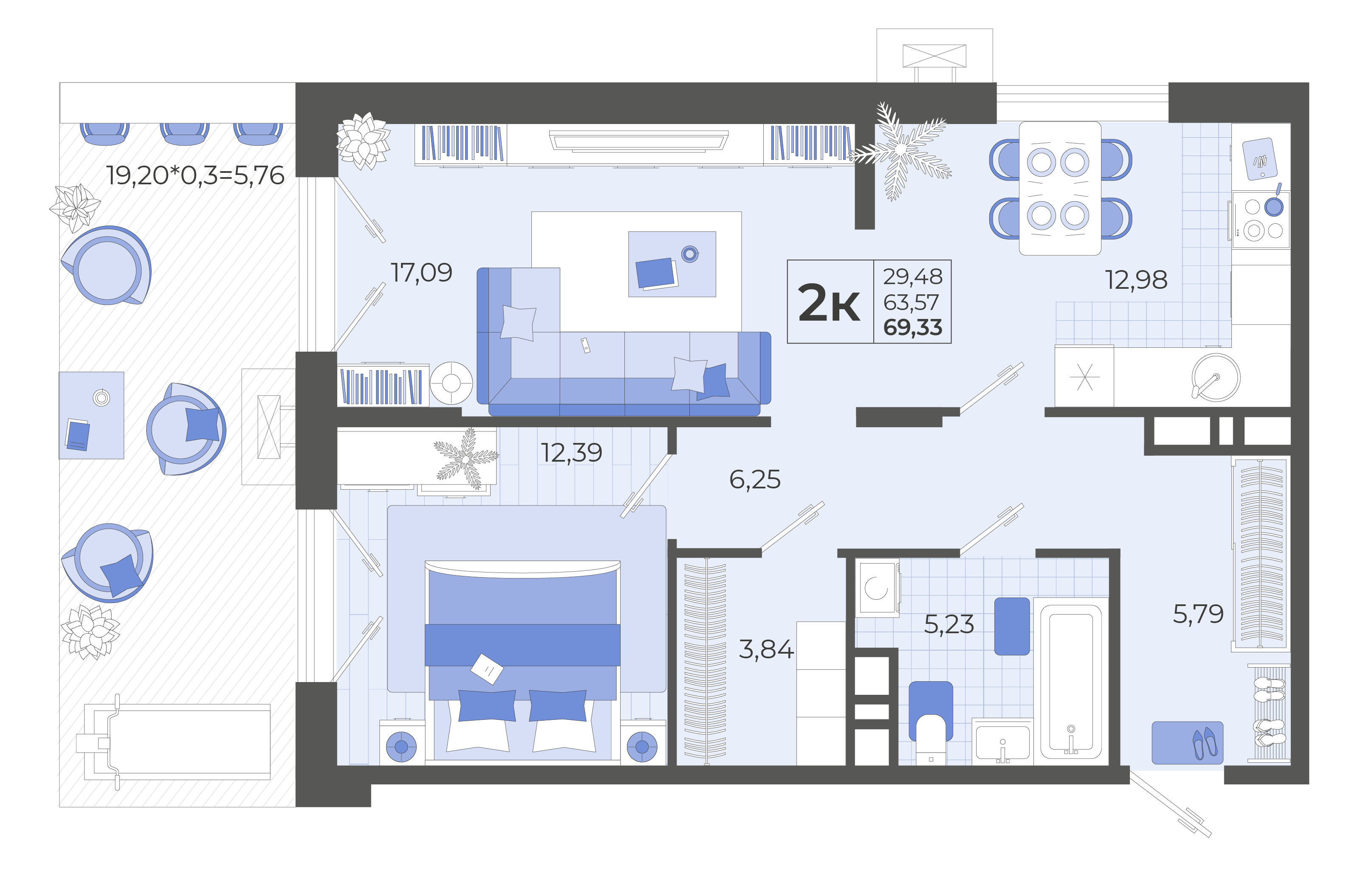 2-комнатная 68 м2 в ЖК Высочество корпус null этаж 1
