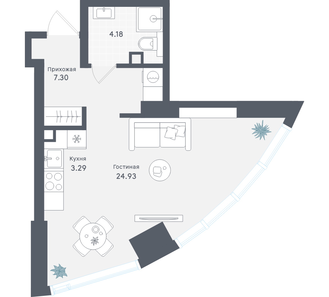 Студия 39 м2 в ЖК Solos корпус null этаж 11