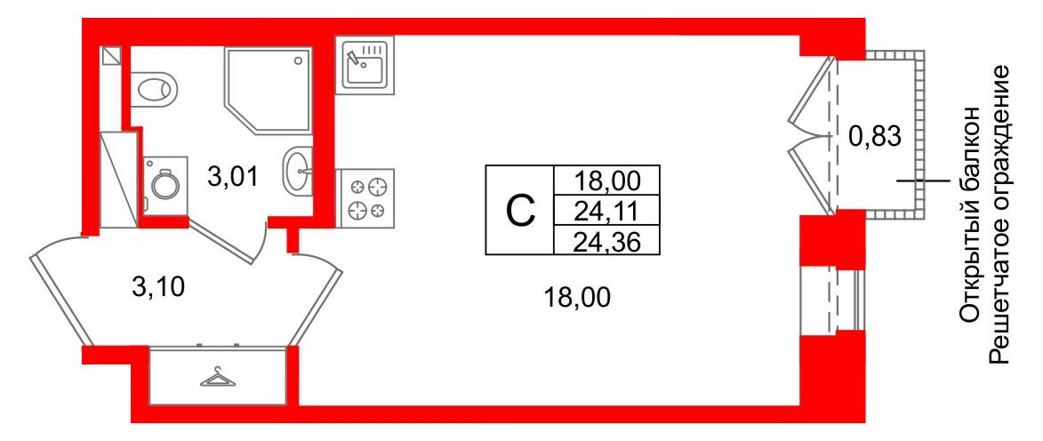 Студия 24 м2 в ЖК Аристократ корпус null этаж 3
