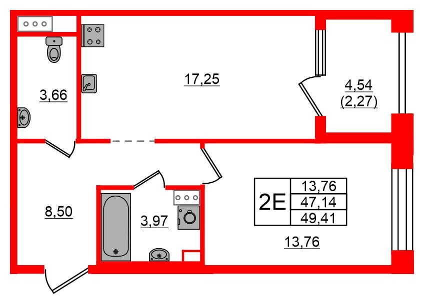 1-комнатная 49 м2 в ЖК Знатный корпус null этаж 12