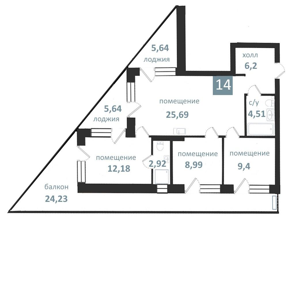 4-комнатная 105 м2 в ЖК Апарт-комплекс «Престиж парк» корпус null этаж 3