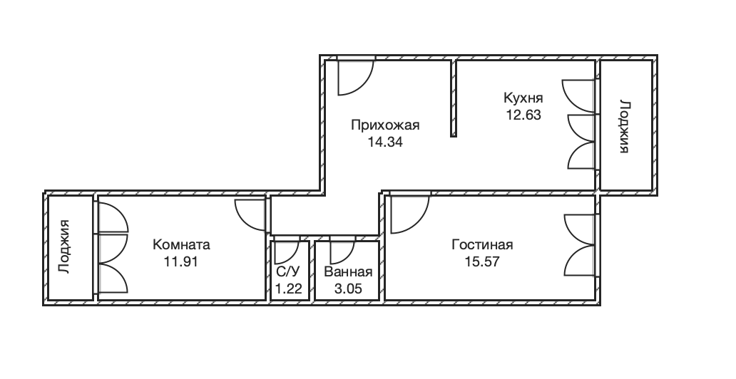 2-комнатная 58.7 м2 в ЖК undefined корпус null этаж 8
