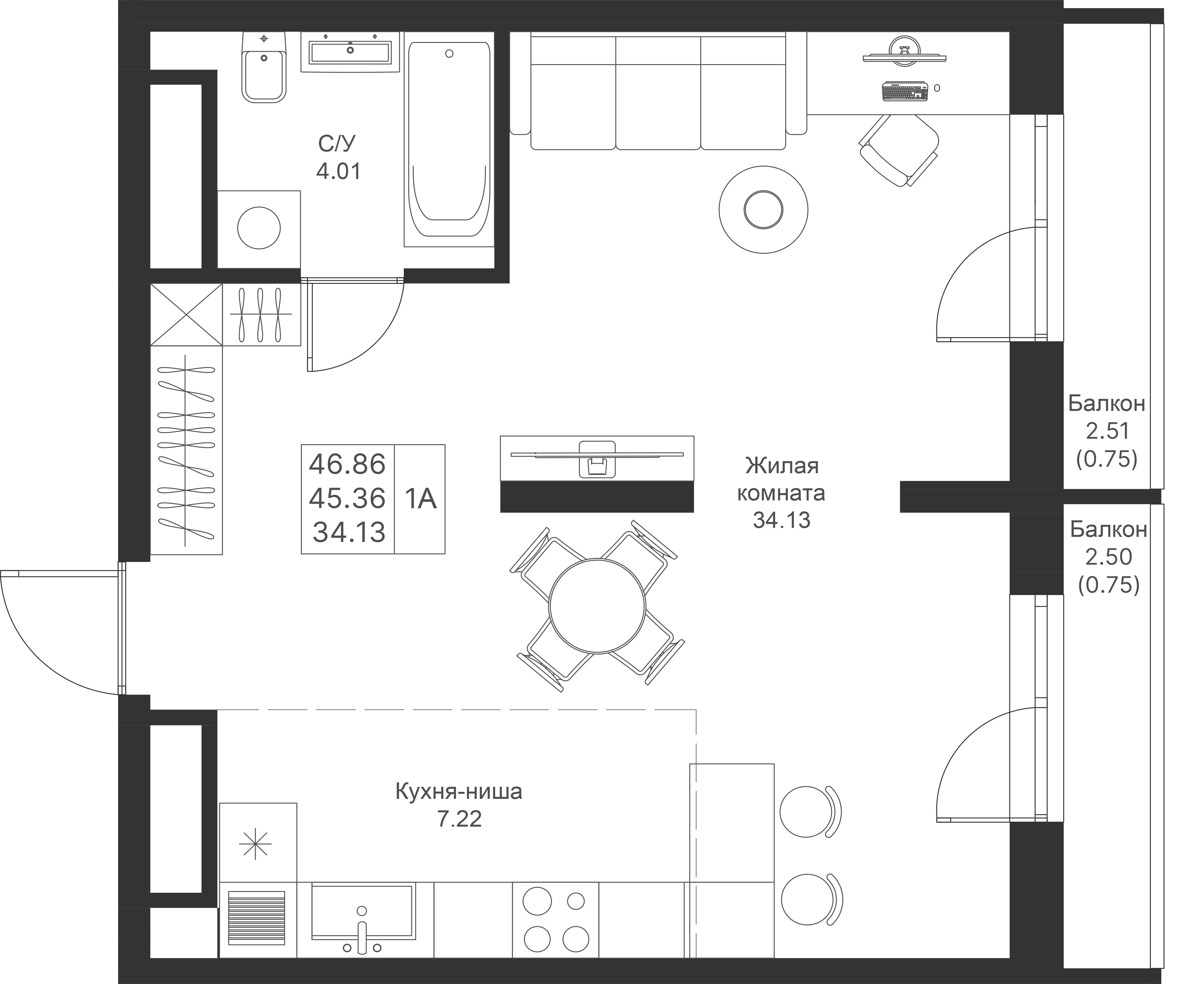 Студия 46 м2 в ЖК Мой Ритм корпус null этаж 15