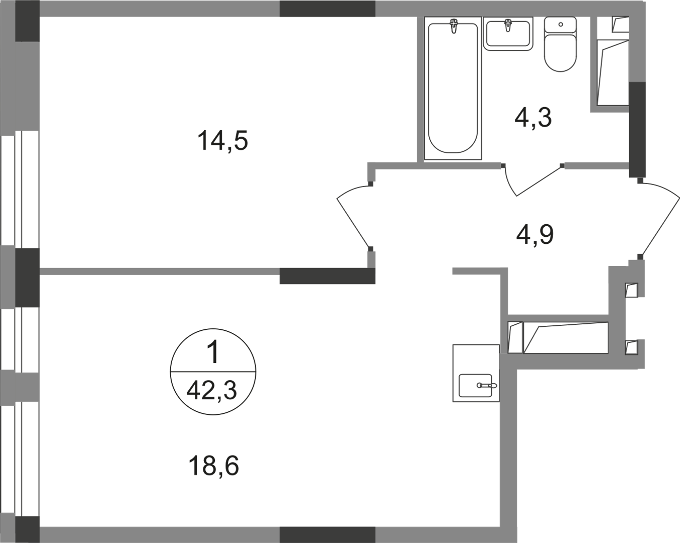 1-комнатная 42 м2 в ЖК Первый Московский корпус null этаж 12