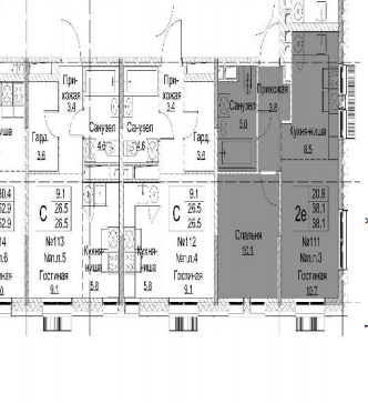 2-комнатная 38.1 м2 в ЖК undefined корпус null этаж 14